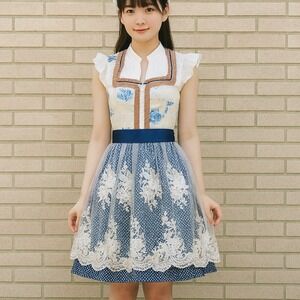 New Small Oktoberfest Blue‎ Floral Lace Dirndl Dress Bavarian German Trachten